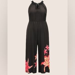 BloomChic Black Jumpsuit with Pink Floral Design